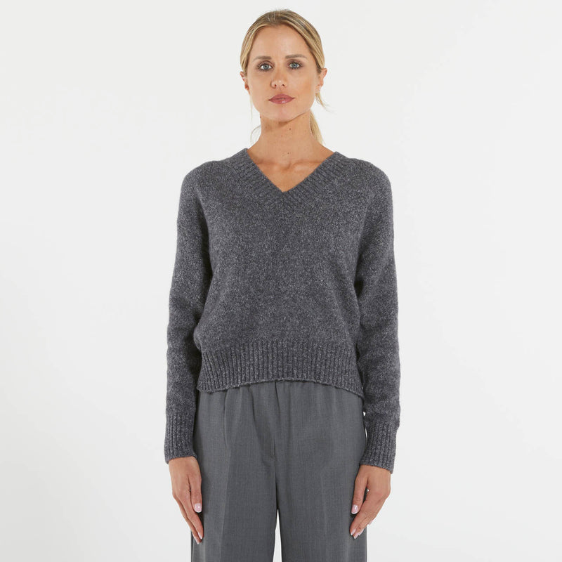 Max Mara maglione grigio a V in alpaca e cotone