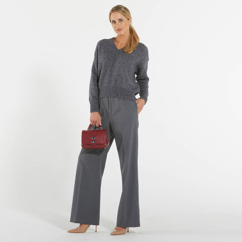 Max Mara maglione grigio a V in alpaca e cotone