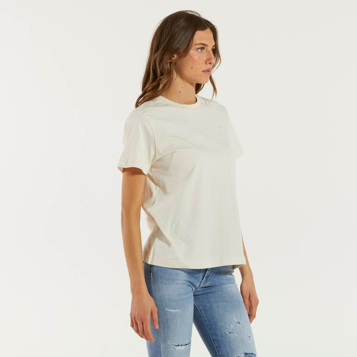 New Balance t-shirt donna logo tessuto beige